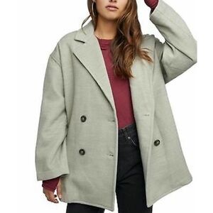 Free People Hannah Double Breasted Blazer Peacoat Jacket Green Large